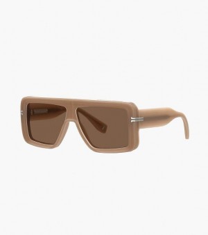 Beige Women's Marc Jacobs Icon Rectangular Sunglasses | 87095DPFX