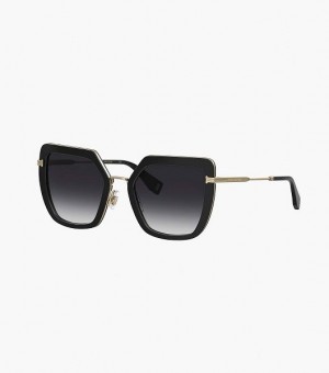 Black / Gold Women's Marc Jacobs Icon Oversized Butterfly Sunglasses | 57430BLUW