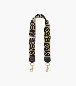 Black / Gold Women's Marc Jacobs The Outline Logo Webbing Strap | 56384HCFB