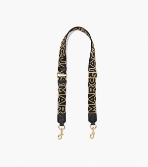 Black / Gold Women's Marc Jacobs The Thin Outline Logo Webbing Strap | 15467WQSI