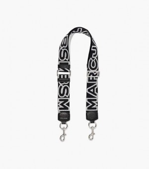 Black / Silver Women's Marc Jacobs The Outline Logo Webbing Strap | 50123THES