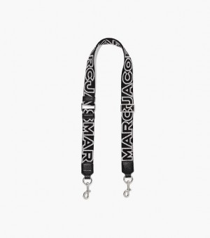 Black / Silver Women's Marc Jacobs The Thin Outline Logo Webbing Strap | 87192MWKA