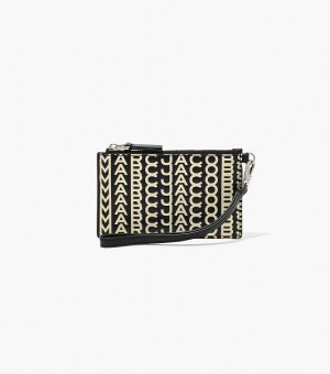 Black / White Women's Marc Jacobs The Monogram Leather Top Zip Wristlet Wallets | 95708KPNA