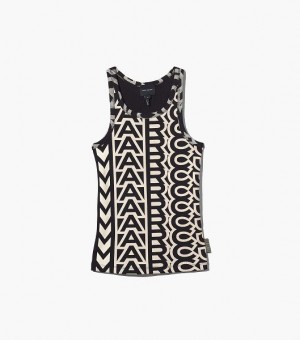 Black / White Women's Marc Jacobs The Monogram Rib Tanks | 72038SGXC