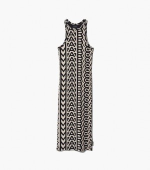 Black / White Women's Marc Jacobs The Monogram Racer Rib Dress | 19452KECT