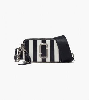 Black / White Women's Marc Jacobs The Striped Snapshot Crossbody Bags | 59763VNLQ