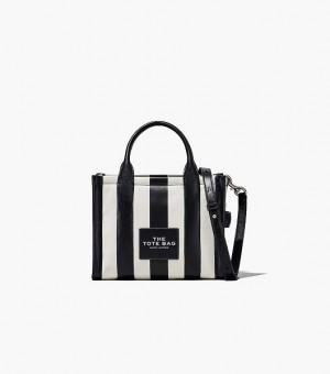 Black / White Women's Marc Jacobs The Striped Small Tote Bags | 90253BIKW