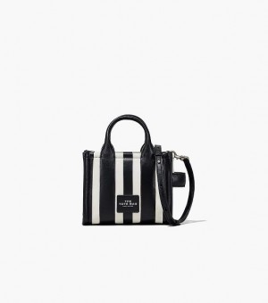 Black / White Women's Marc Jacobs The Striped Mini Tote Bags | 86149BIXZ