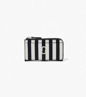 Black / White Women's Marc Jacobs The Striped J Marc Top Zip Multi Wallets | 41958PMBG