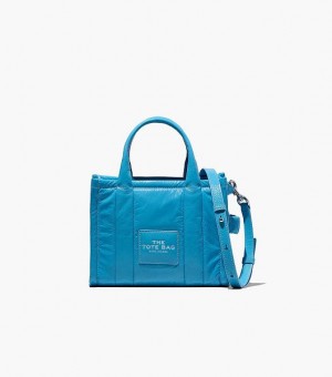 Blue Women's Marc Jacobs The Shiny Crinkle Leather Small Tote Bags | 74139AULV