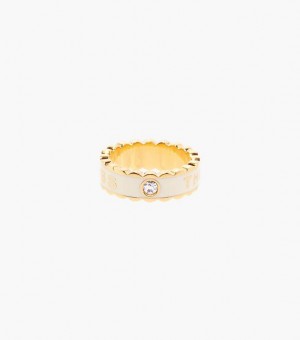 Cream / Gold Women's Marc Jacobs The Scallop Medallion Ring | 93541LANZ