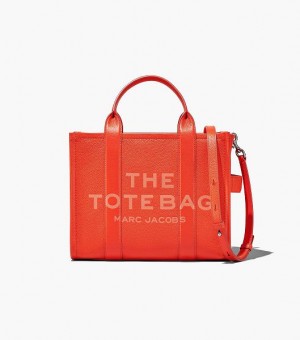 Orange Women's Marc Jacobs The Leather Medium Tote Bags | 87059TVEC