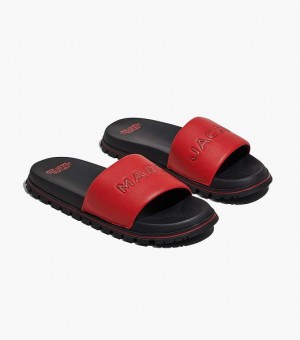 Red Women's Marc Jacobs The Leather Slides | 32067NCJZ