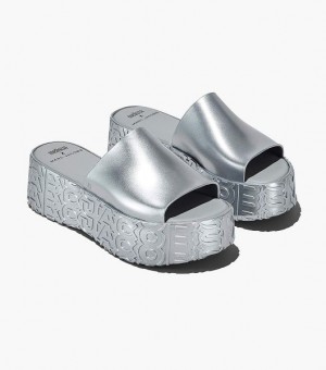 Silver Women's Marc Jacobs Melissa x Marc Jacobs Becky Platform Slides | 57623YKZG