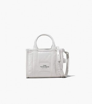 White Women's Marc Jacobs The Shiny Crinkle Leather Small Tote Bags | 83164YGNJ