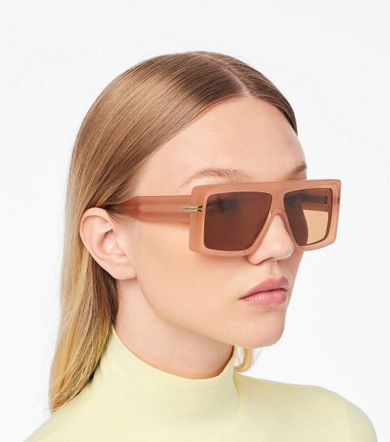 Beige Women's Marc Jacobs Icon Rectangular Sunglasses | 87095DPFX