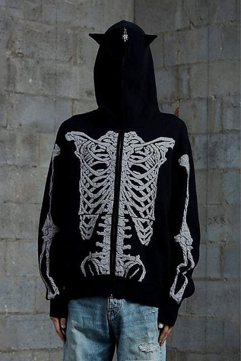 Black Heaven Marc Jacobs Skeleton Knit Hoodie | 90321VOTY