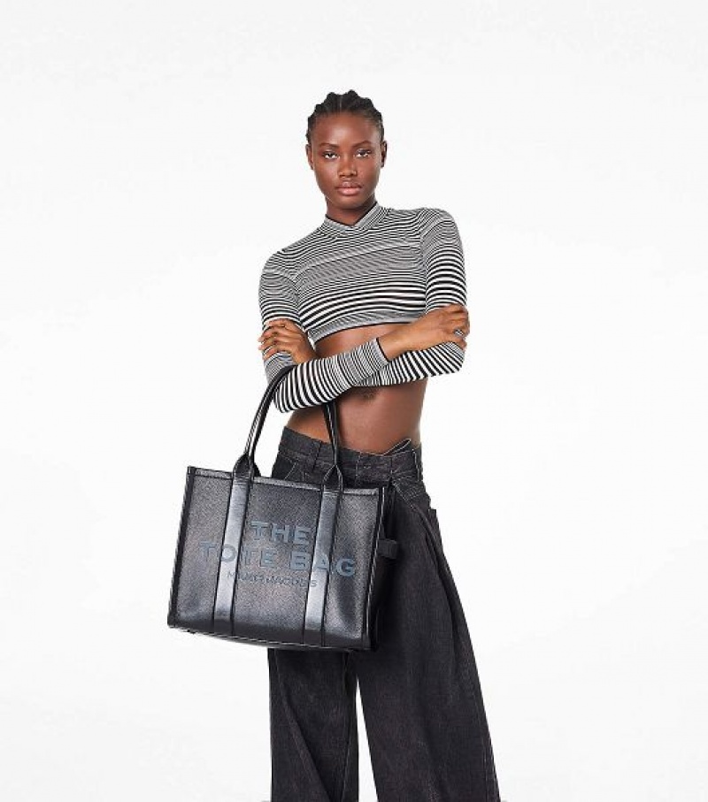 Black Women's Marc Jacobs The Leather Large Tote Bags | 60943KZHB