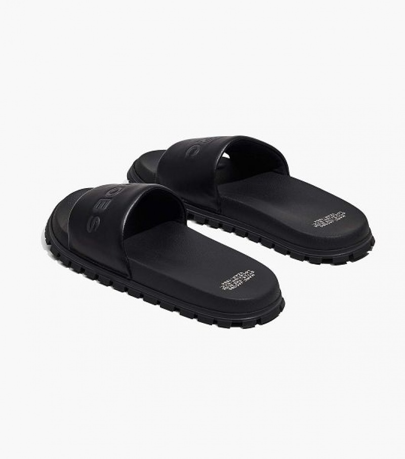 Black Women's Marc Jacobs The Leather Slides | 02179ZPTG