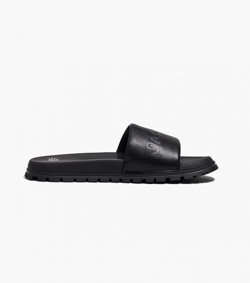 Black Women's Marc Jacobs The Leather Slides | 02179ZPTG