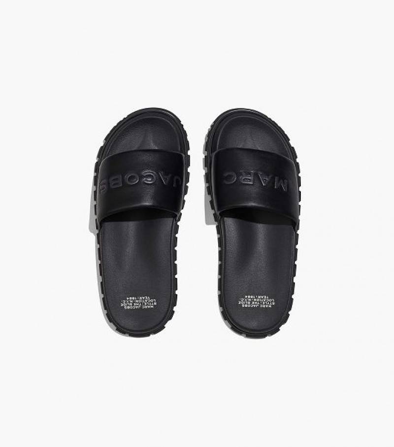 Black Women's Marc Jacobs The Leather Slides | 02179ZPTG