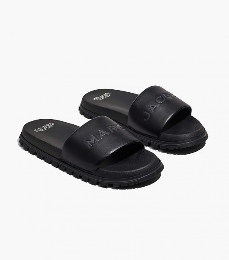 Black Women\'s Marc Jacobs The Leather Slides | 02179ZPTG