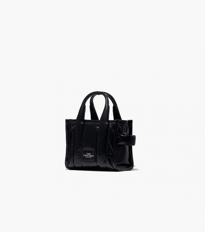 Black Women's Marc Jacobs The Shiny Crinkle Leather Mini Tote Bags | 52169WDAY