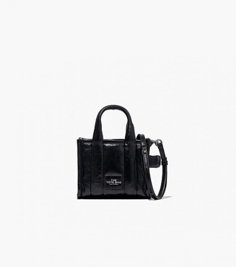 Black Women\'s Marc Jacobs The Shiny Crinkle Leather Mini Tote Bags | 52169WDAY