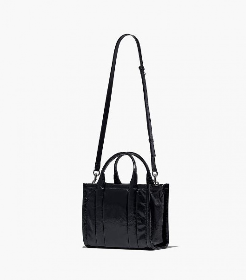 Black Women's Marc Jacobs The Shiny Crinkle Leather Small Tote Bags | 40936CXTA