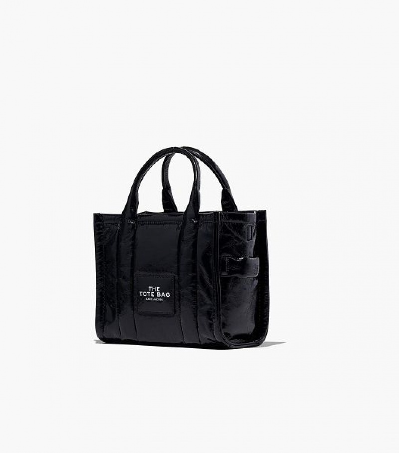 Black Women's Marc Jacobs The Shiny Crinkle Leather Small Tote Bags | 40936CXTA