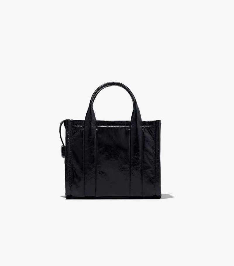 Black Women's Marc Jacobs The Shiny Crinkle Leather Small Tote Bags | 40936CXTA