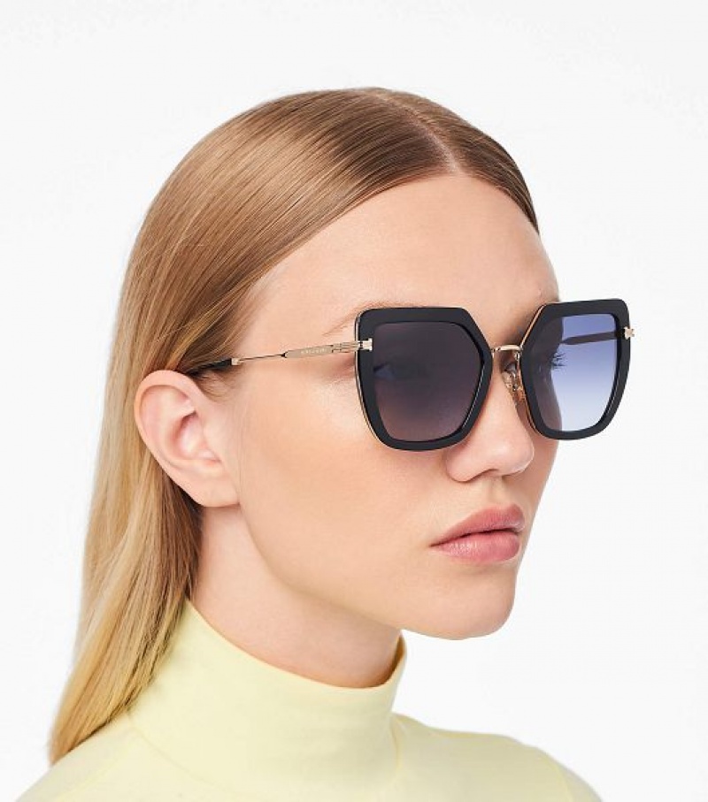 Black / Gold Women's Marc Jacobs Icon Oversized Butterfly Sunglasses | 57430BLUW