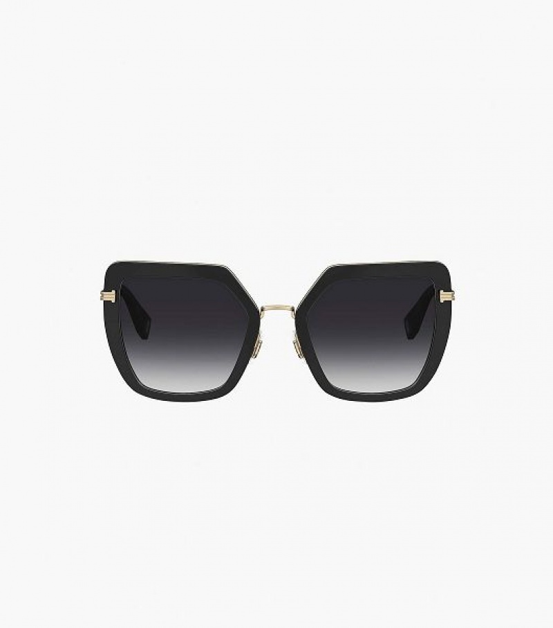 Black / Gold Women's Marc Jacobs Icon Oversized Butterfly Sunglasses | 57430BLUW