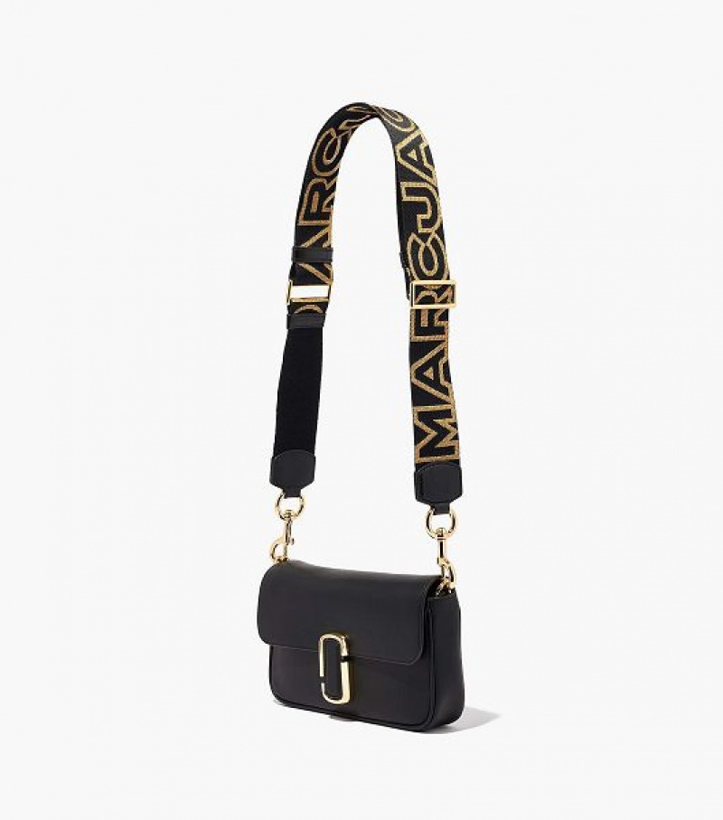 Black / Gold Women's Marc Jacobs The Outline Logo Webbing Strap | 56384HCFB