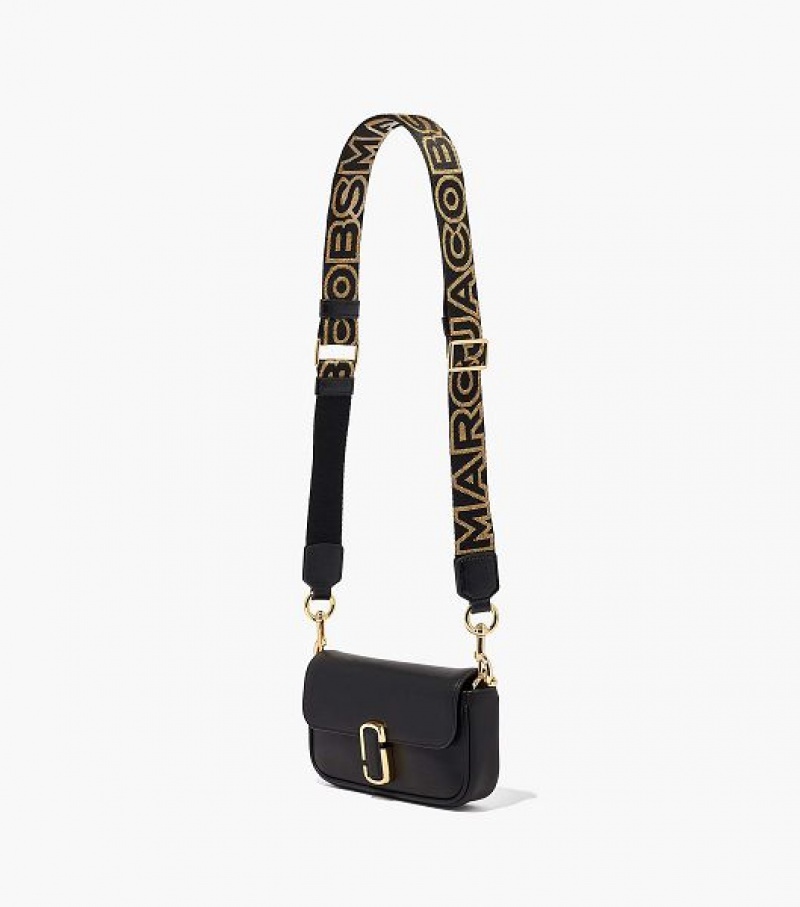 Black / Gold Women's Marc Jacobs The Thin Outline Logo Webbing Strap | 15467WQSI