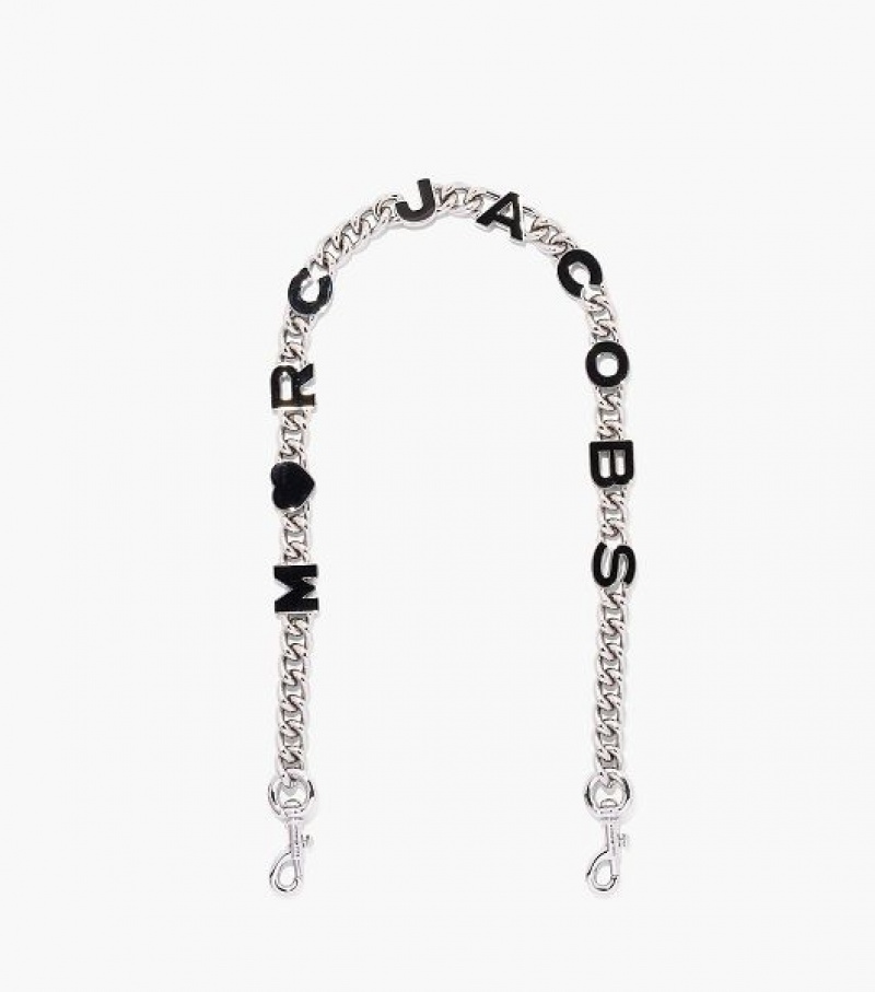 Black / Silver Women\'s Marc Jacobs The Heart Charm Chain Shoulder Strap | 12809KAZD