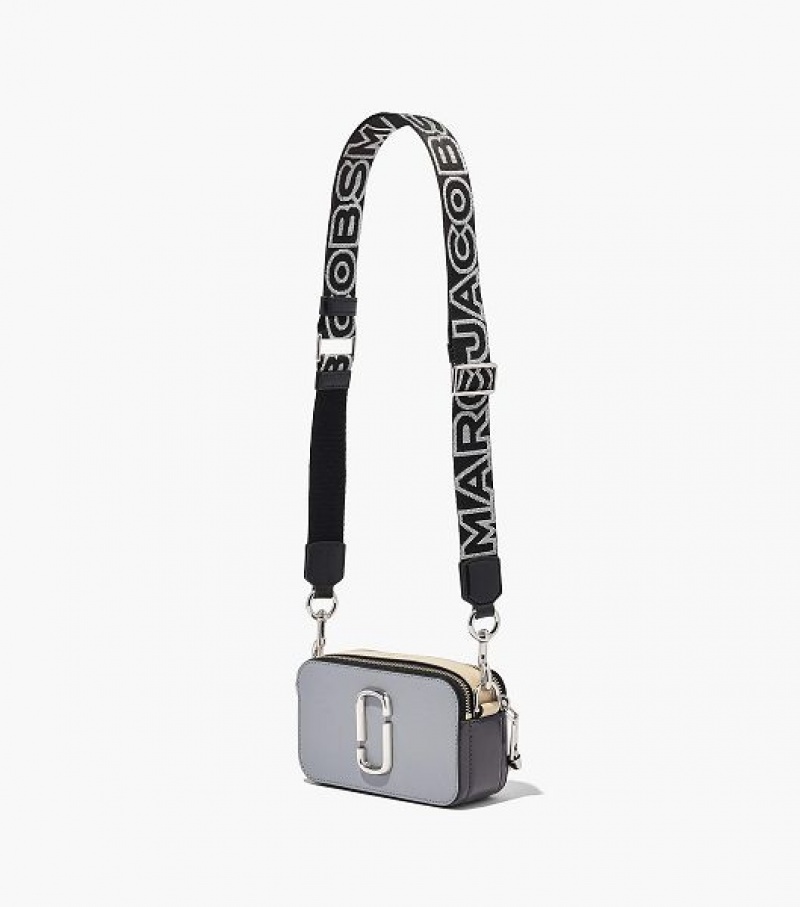 Black / Silver Women's Marc Jacobs The Thin Outline Logo Webbing Strap | 87192MWKA