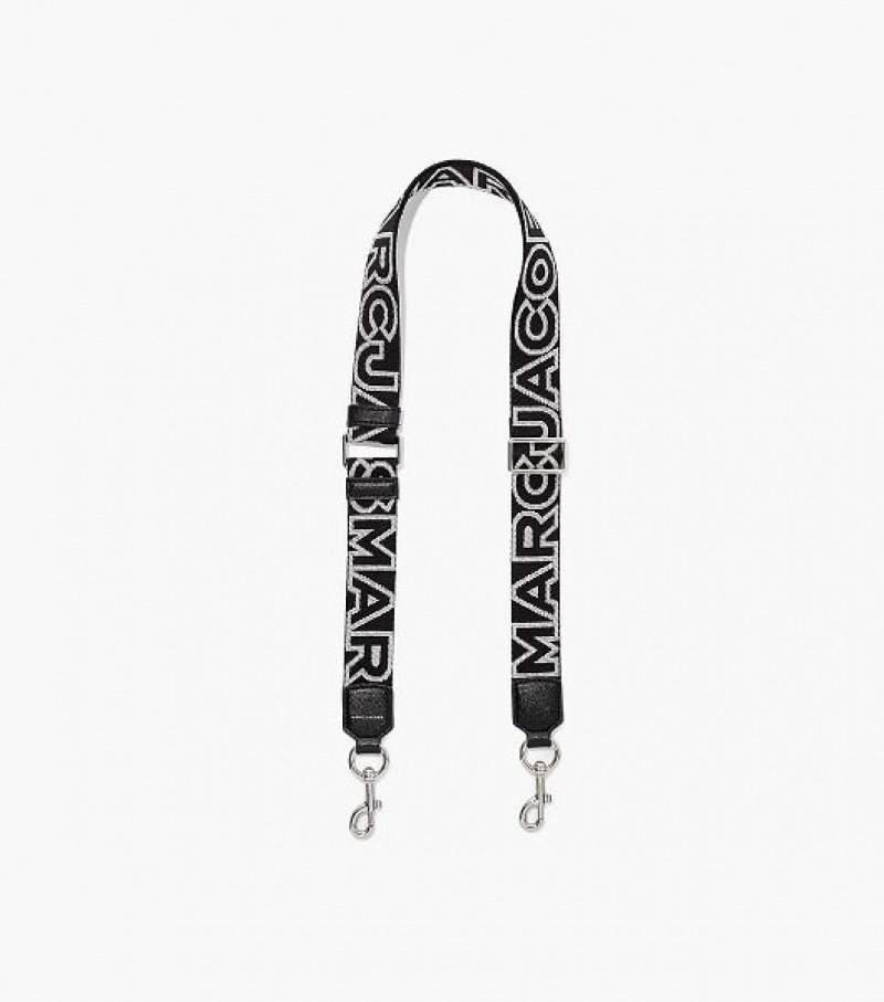 Black / Silver Women\'s Marc Jacobs The Thin Outline Logo Webbing Strap | 87192MWKA