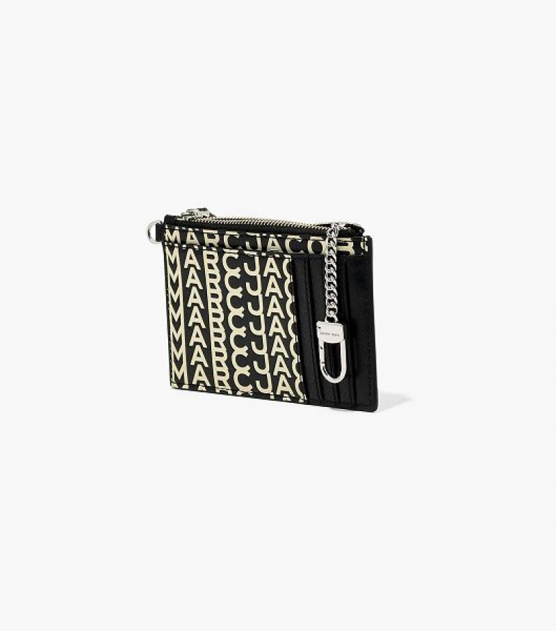 Black / White Women's Marc Jacobs The Monogram Leather Top Zip Wristlet Wallets | 95708KPNA