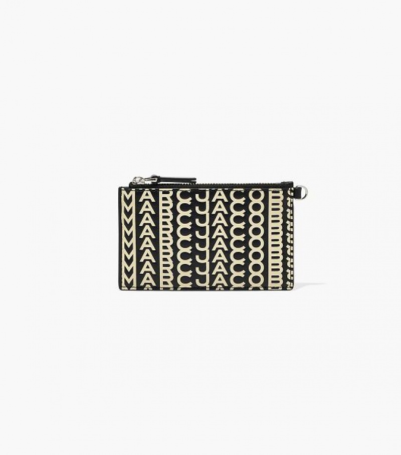 Black / White Women's Marc Jacobs The Monogram Leather Top Zip Wristlet Wallets | 95708KPNA