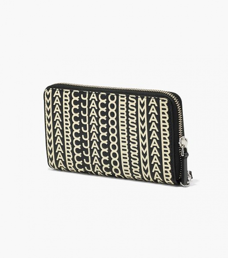 Black / White Women's Marc Jacobs The Monogram Leather Continental Wristlet Wallets | 53214RHUB