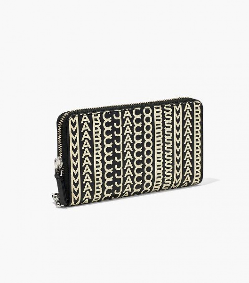 Black / White Women's Marc Jacobs The Monogram Leather Continental Wristlet Wallets | 53214RHUB