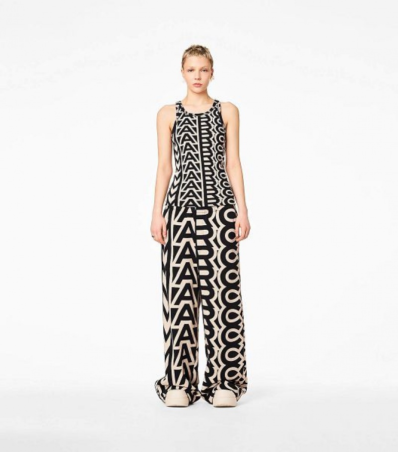 Black / White Women's Marc Jacobs The Monogram Rib Tanks | 72038SGXC