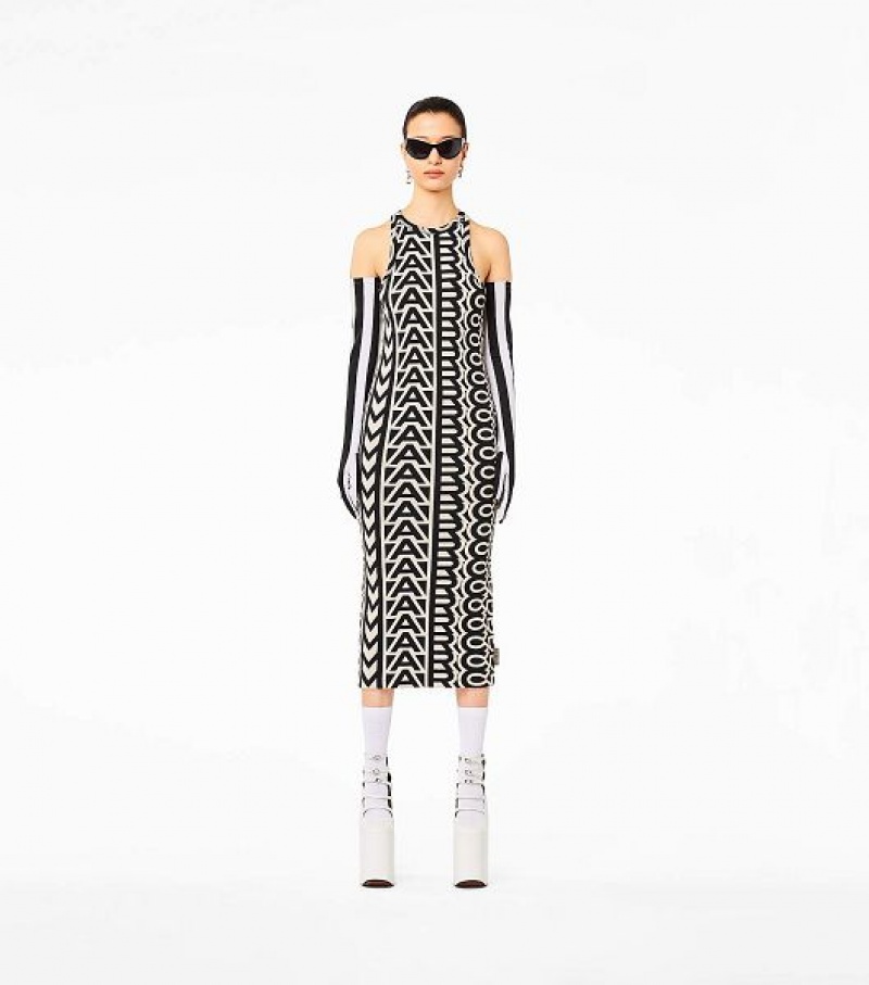 Black / White Women's Marc Jacobs The Monogram Racer Rib Dress | 19452KECT