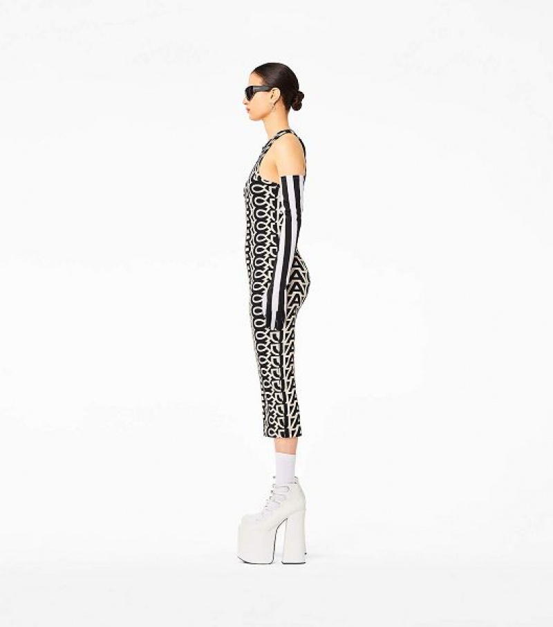 Black / White Women's Marc Jacobs The Monogram Racer Rib Dress | 19452KECT