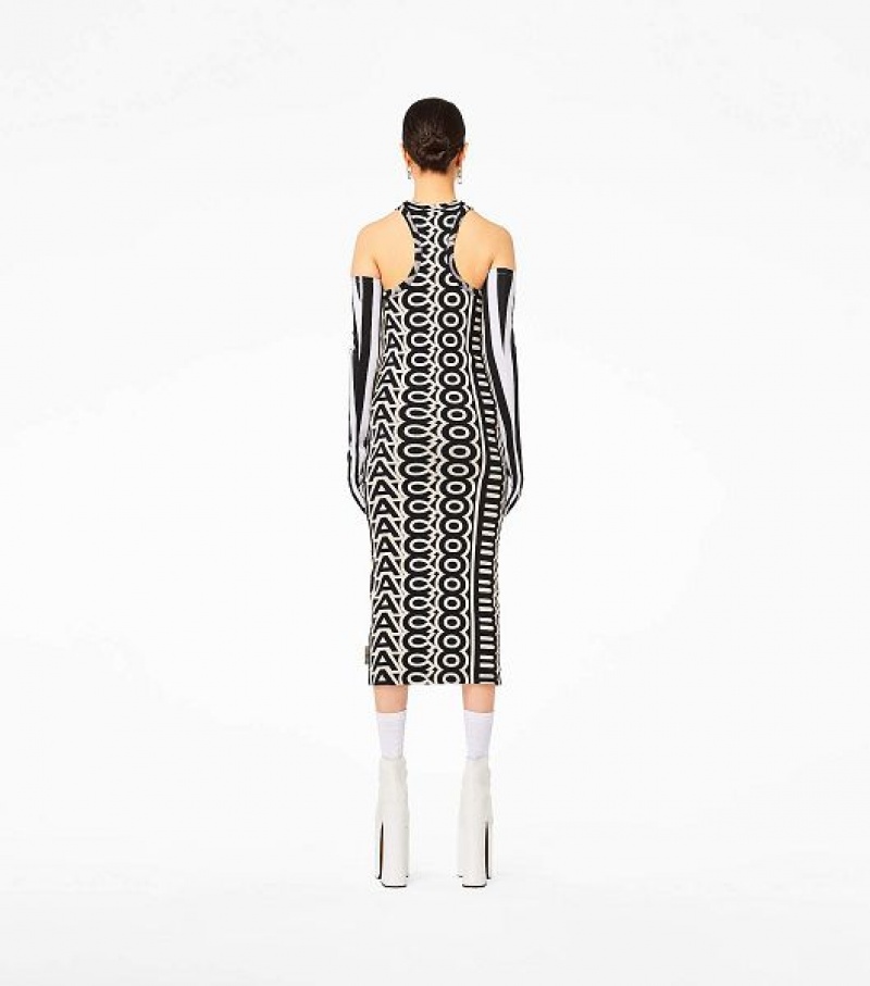 Black / White Women's Marc Jacobs The Monogram Racer Rib Dress | 19452KECT