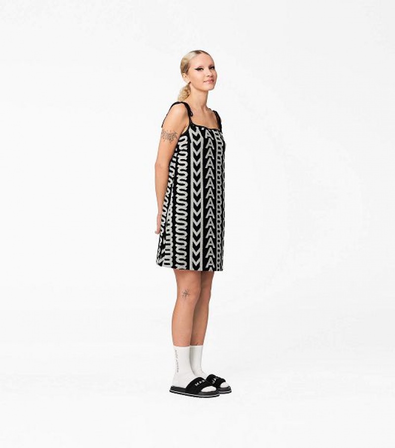 Black / White Women's Marc Jacobs The Monogram Terry Apron Dress | 49052HASZ