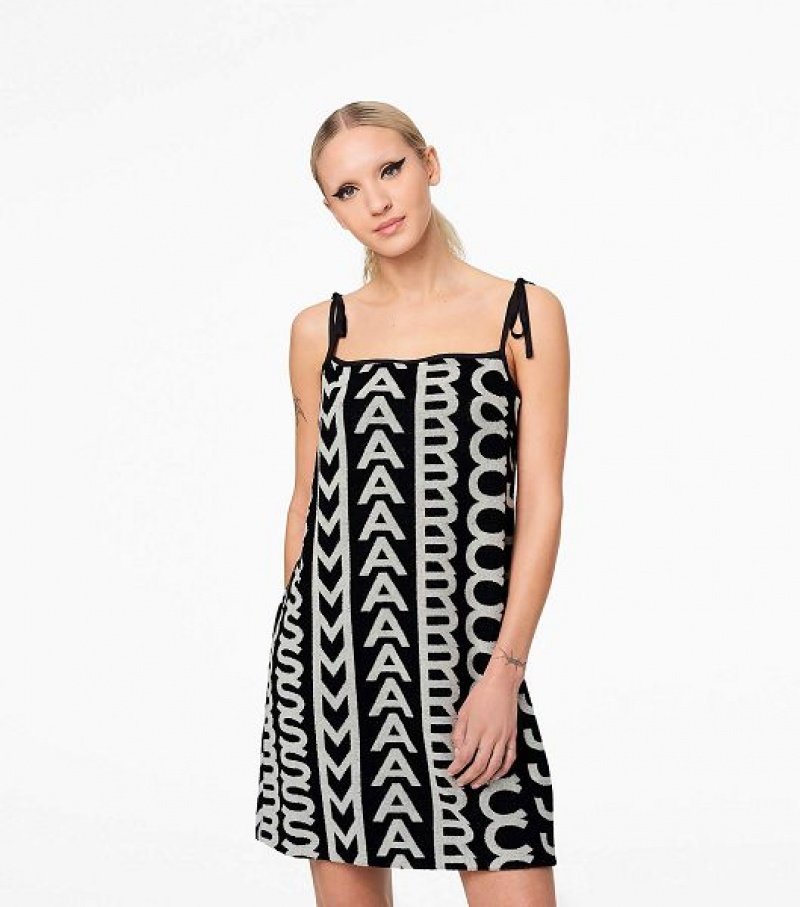 Black / White Women's Marc Jacobs The Monogram Terry Apron Dress | 49052HASZ