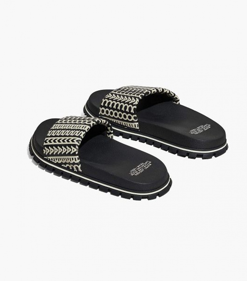 Black / White Women's Marc Jacobs The Monogram Slides | 93716YUEJ