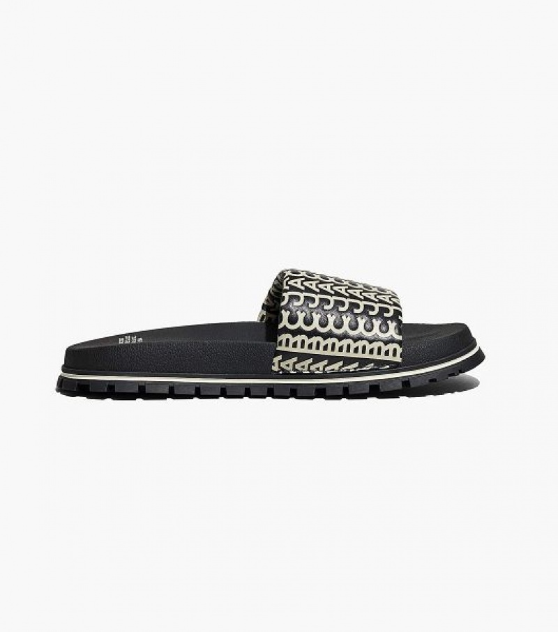 Black / White Women's Marc Jacobs The Monogram Slides | 93716YUEJ